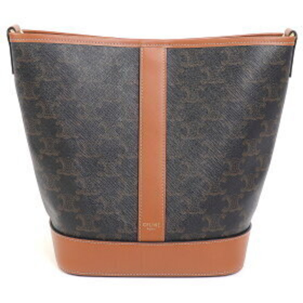 Celine Bucket Bag Tan Triomphe Canvas Calfskin Leather Crossbody Carry Shoulder - Picture 2 of 7